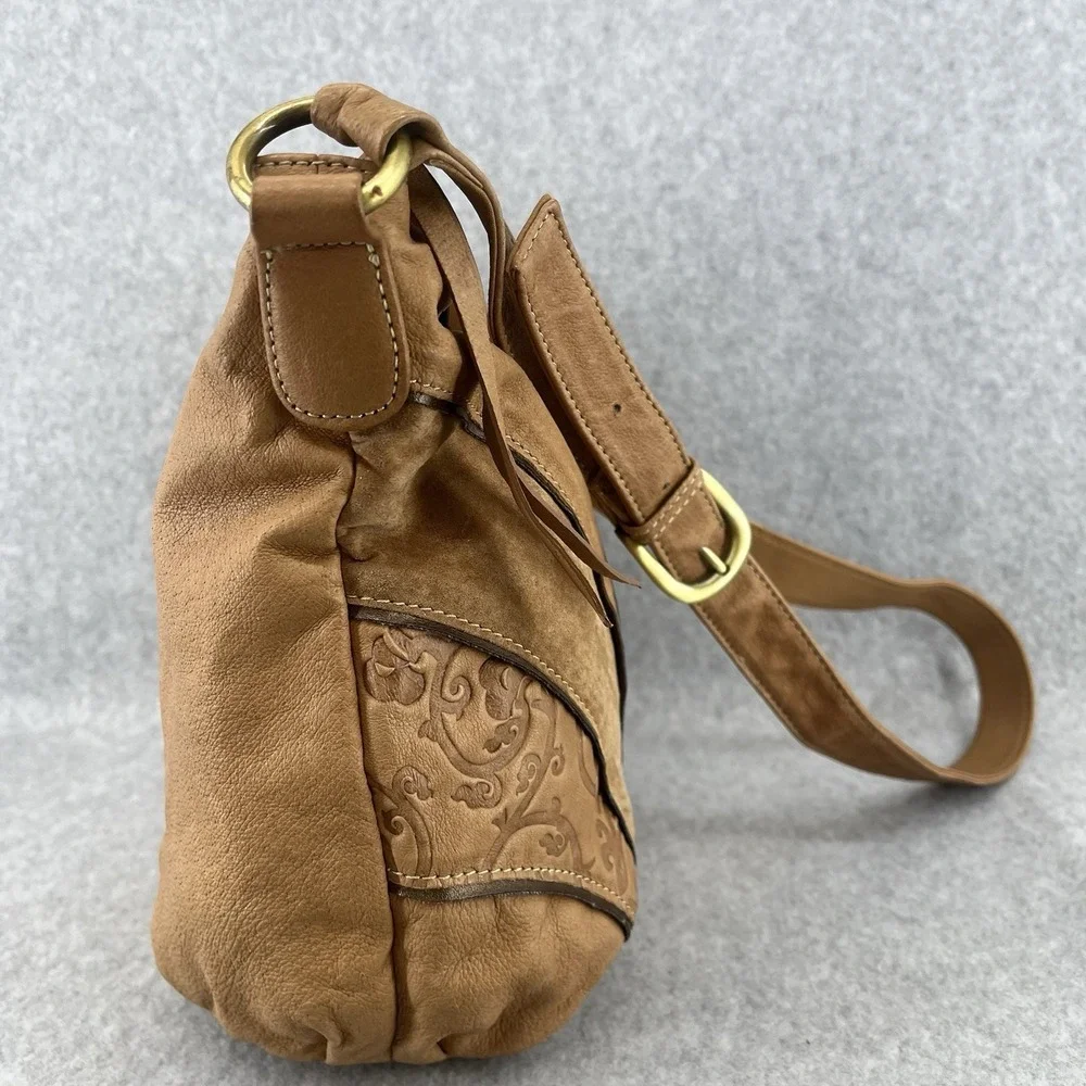 Genuine Tooled Leather Hobo Shoulder Bag Purse Caramel Brown Hippie St Johns Bay